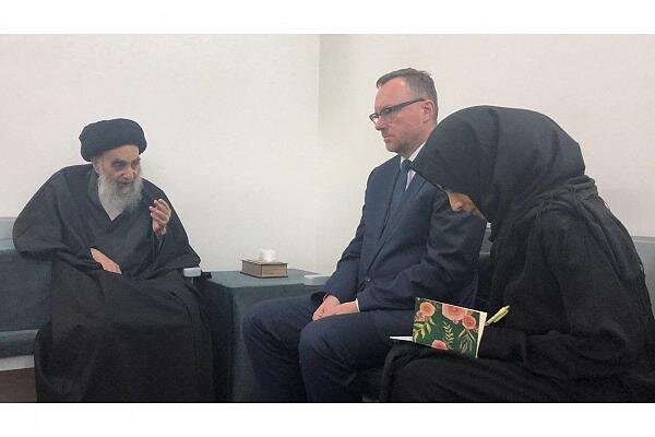حضرت آیت‌الله‌ سیستانی در دیدار مقام سازمان ملل تاکید کردند: تلاش برای رها کردن زنان ترکمن و ایزدی از بند تروریست‌های داعش در سوریه و اهمیت اجرای عدالت در محاکمه تروریست‌ها